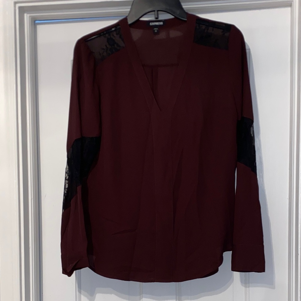 Express Burgundy Lace Accent Blouse